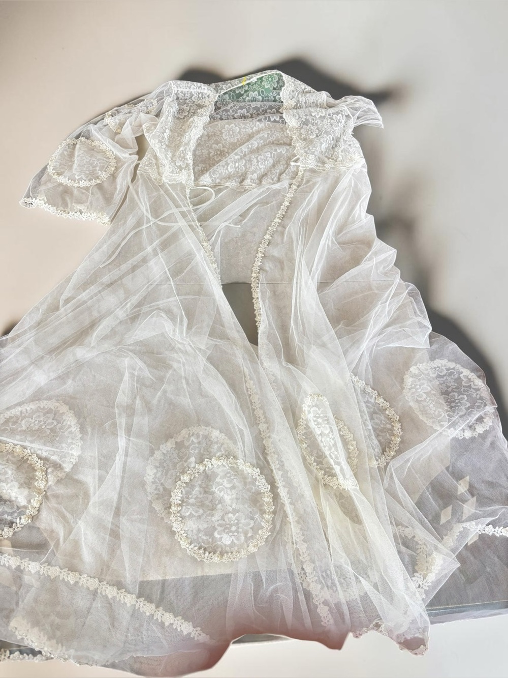 Vintage Bridal Peignoir Sheer Lace Wedding Robe Large White
